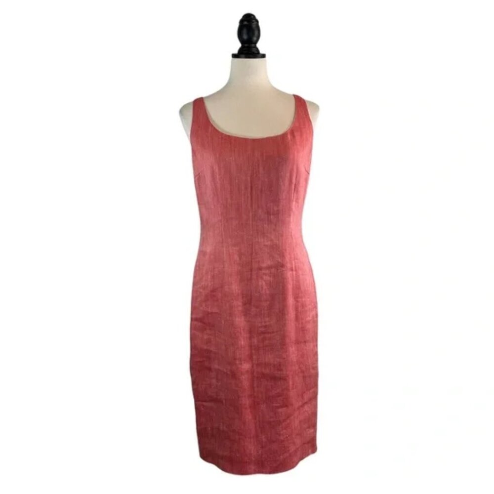 Luca Luca Silk Linen Sheath Dress Salmon Coral Sleeveless, Size 46